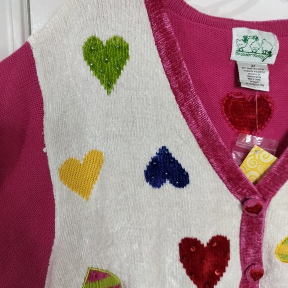 4530) The Quacker Factory Plus Pink Heart Chenille Knitted Novelty Sweater 2X - Picture 5 of 8